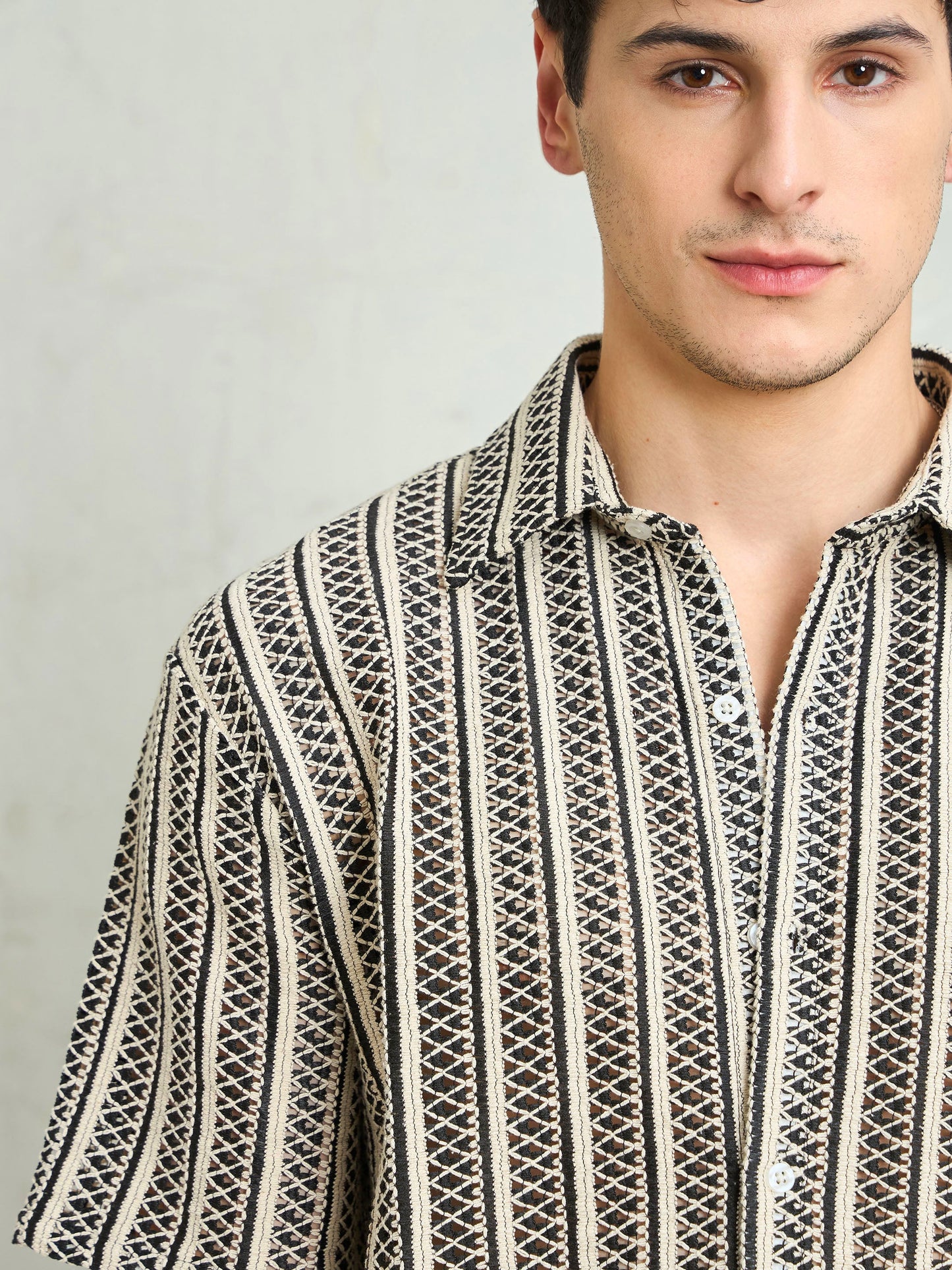 Men Black & Beige Lace Relax Fit Shirt