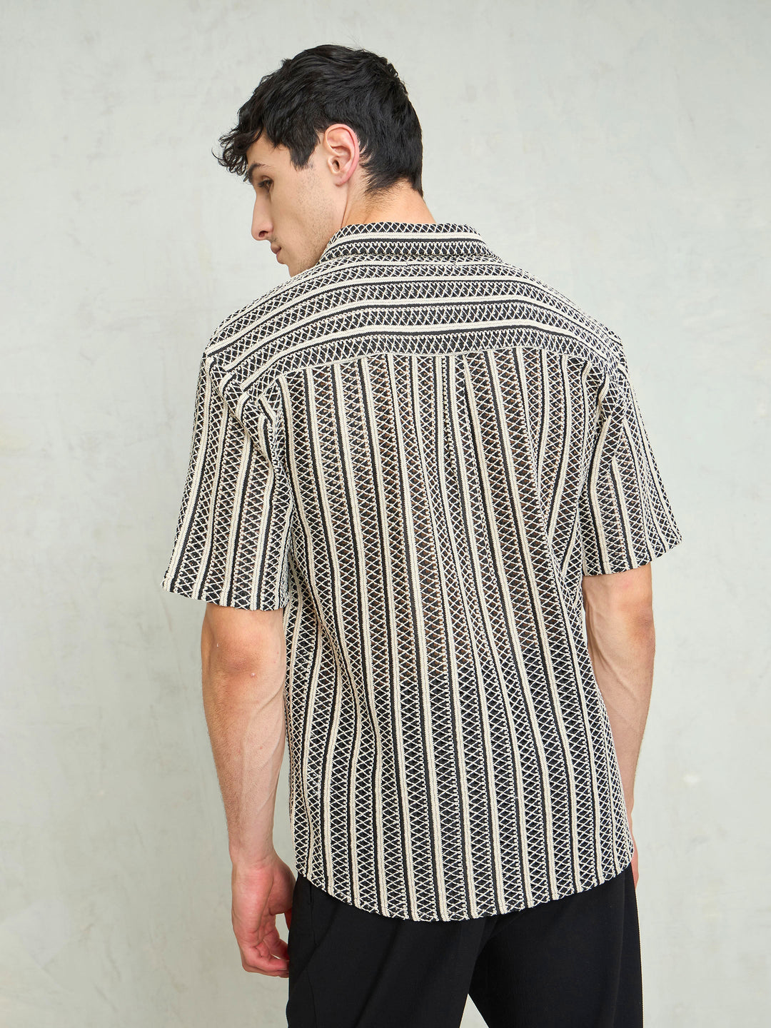 Men Black &amp; Beige Lace Relax Fit Shirt
