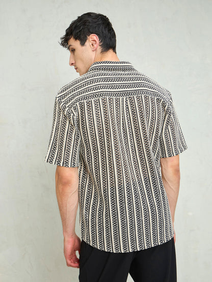 Men Black & Beige Lace Relax Fit Shirt