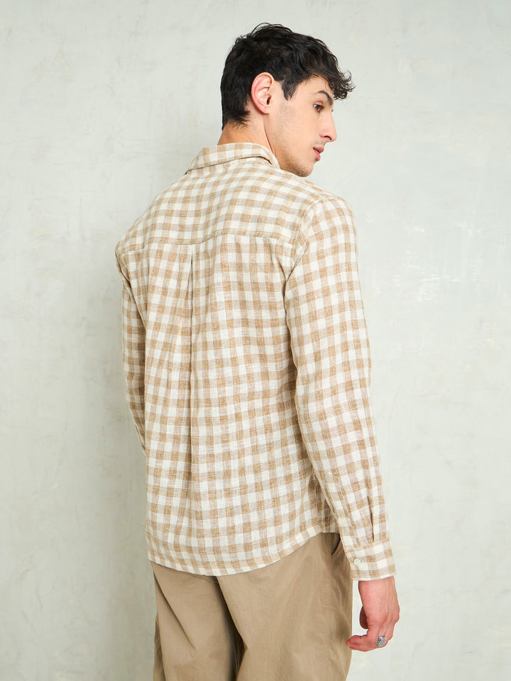 Men Beige &amp; Brown Cotton Check Relax Fit Shirt