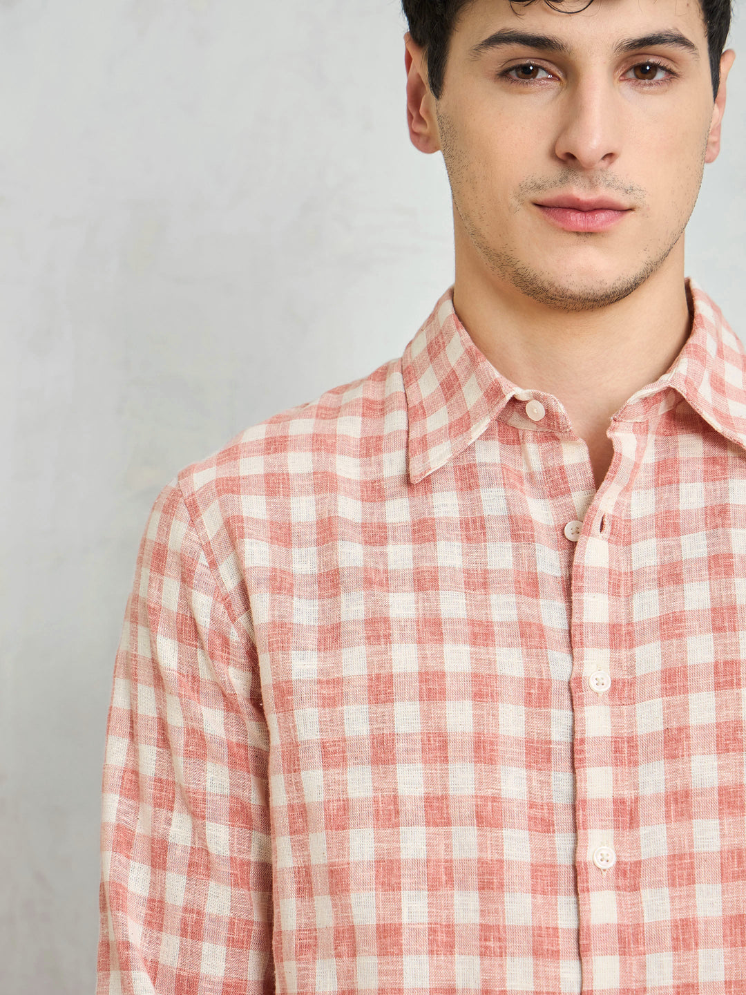 Men Beige &amp; Pink Cotton Check Relax Fit Shirt