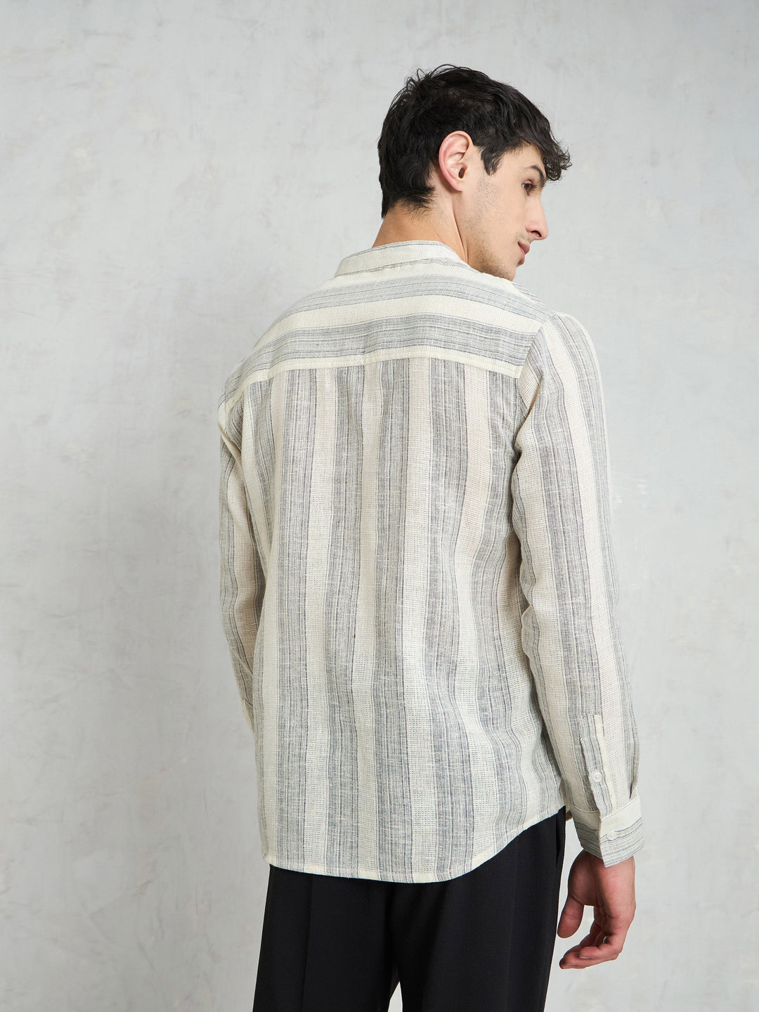 Men Beige &amp; Grey Cotton Relax Fit Kurta Shirt