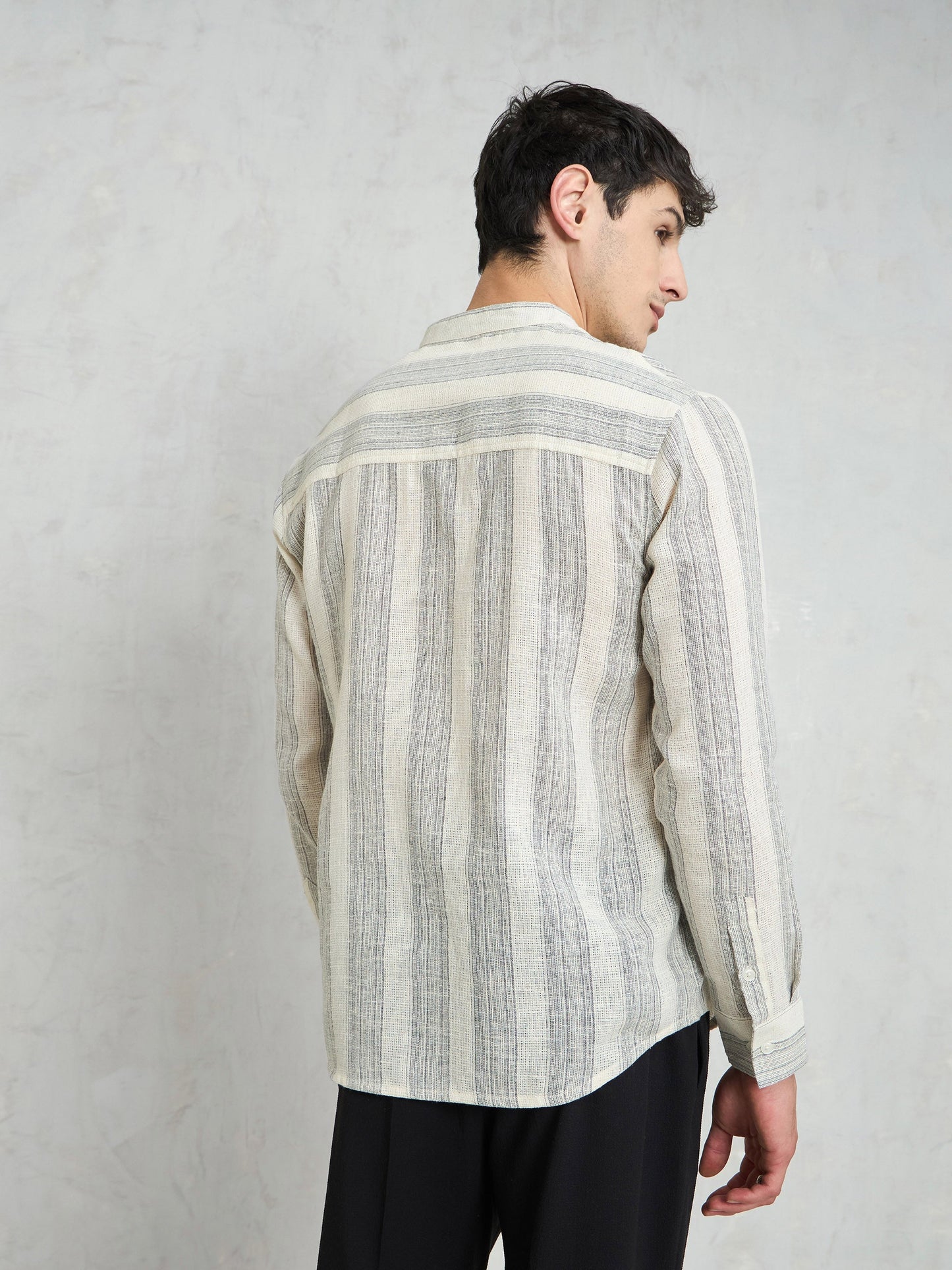 Men Beige & Grey Cotton Relax Fit Kurta Shirt