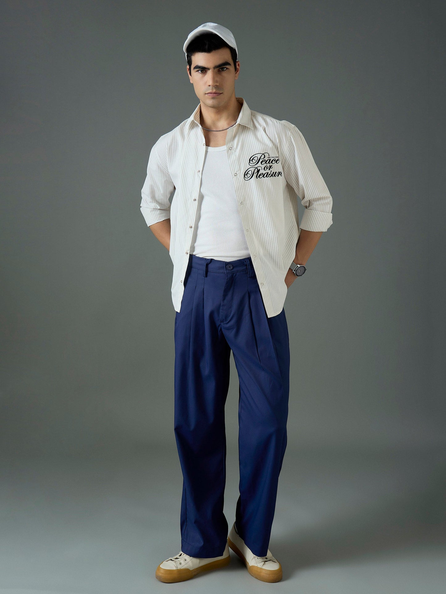 Men White & Blue PEACE OR PLEASURE Relax Fit Shirt