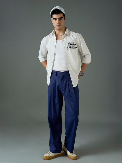 Men White & Blue PEACE OR PLEASURE Relax Fit Shirt