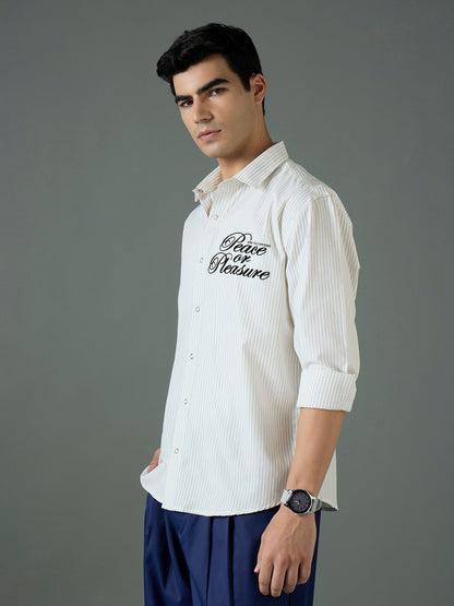 Men White & Blue PEACE OR PLEASURE Relax Fit Shirt