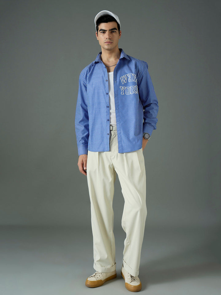 Men Navy &amp; White New York Relax Fit Shirt