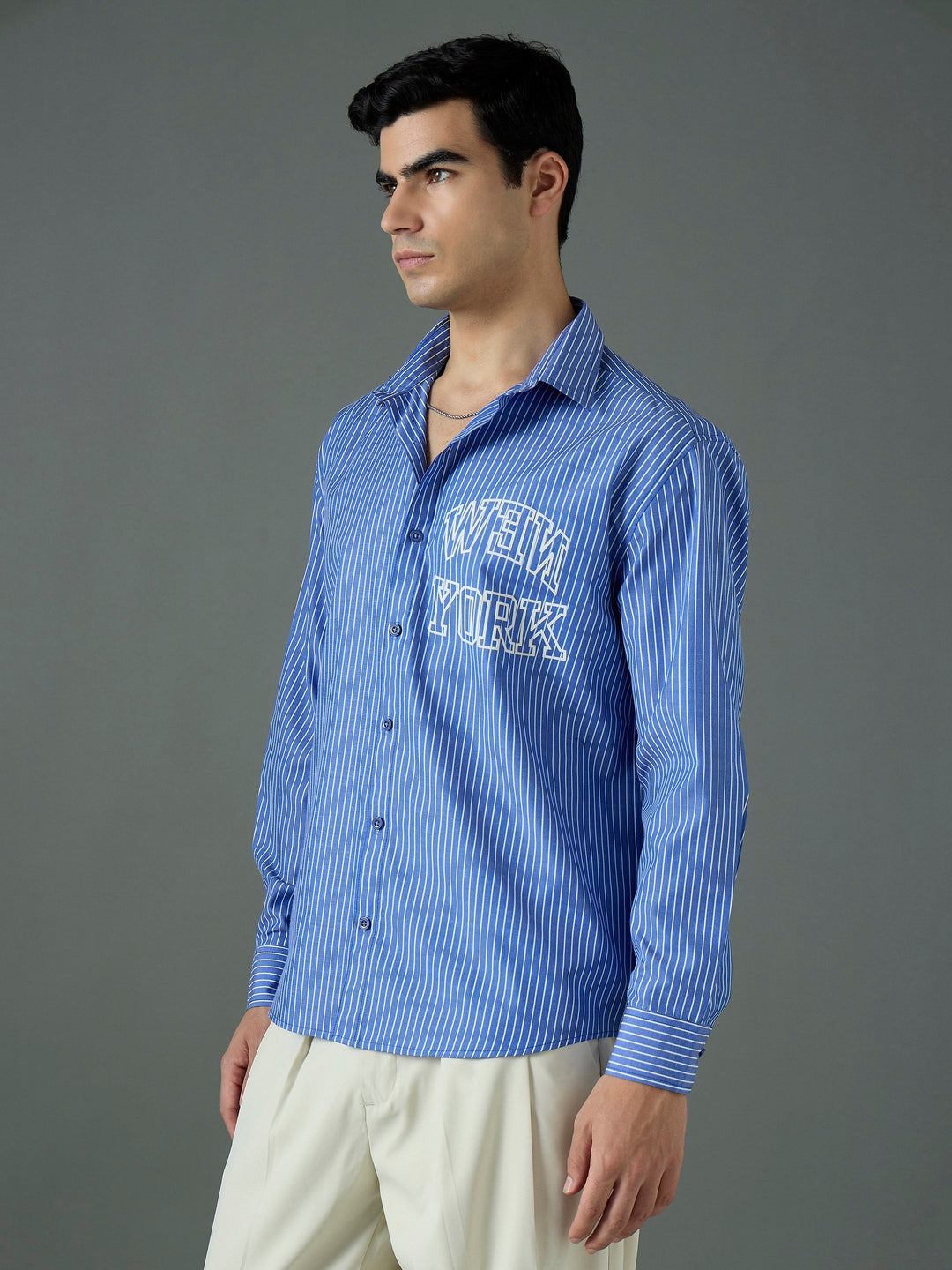 Men Navy &amp; White New York Relax Fit Shirt