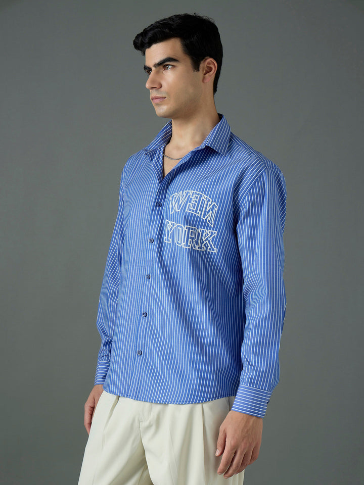 Men Navy &amp; White New York Relax Fit Shirt