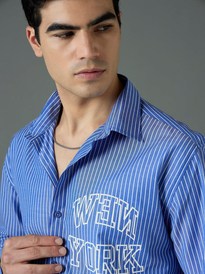 Men Navy &amp; White New York Relax Fit Shirt