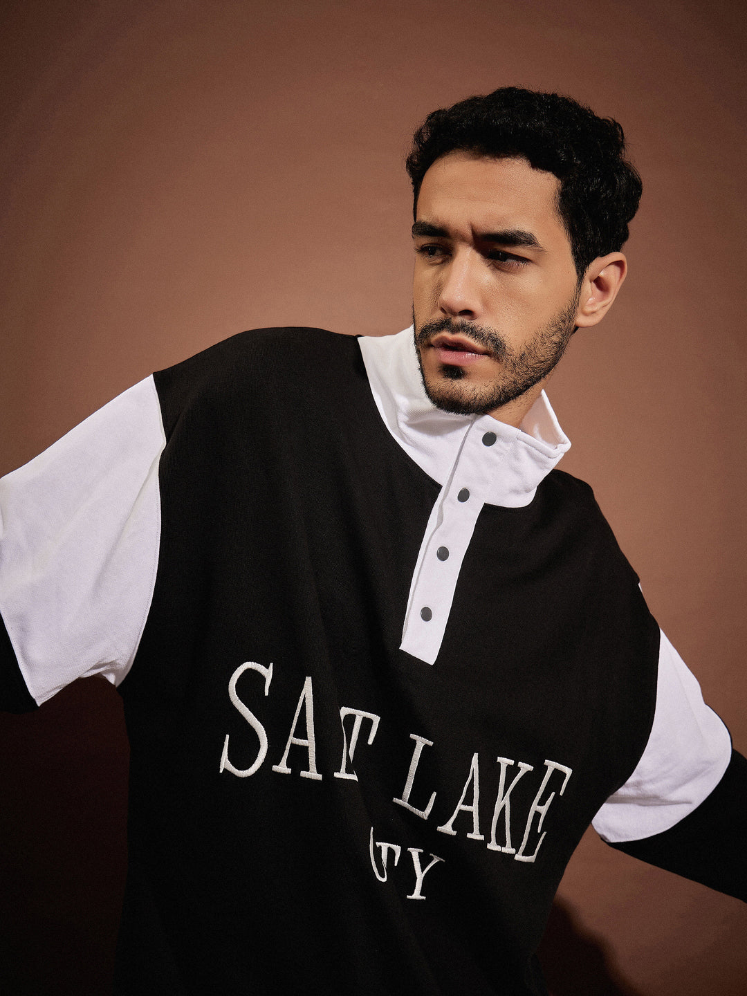 Men White &amp; Black SALT LAKE Front Button Sweatshirt