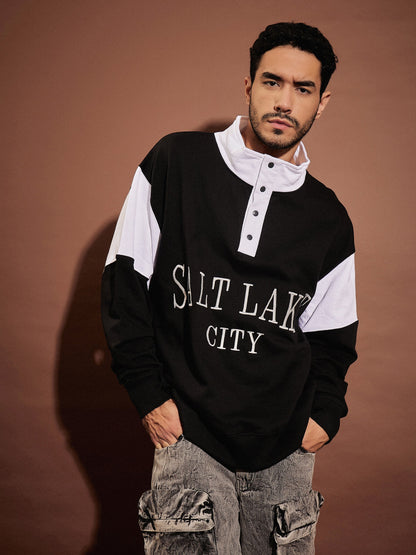 Men White & Black SALT LAKE Front Button Sweatshirt