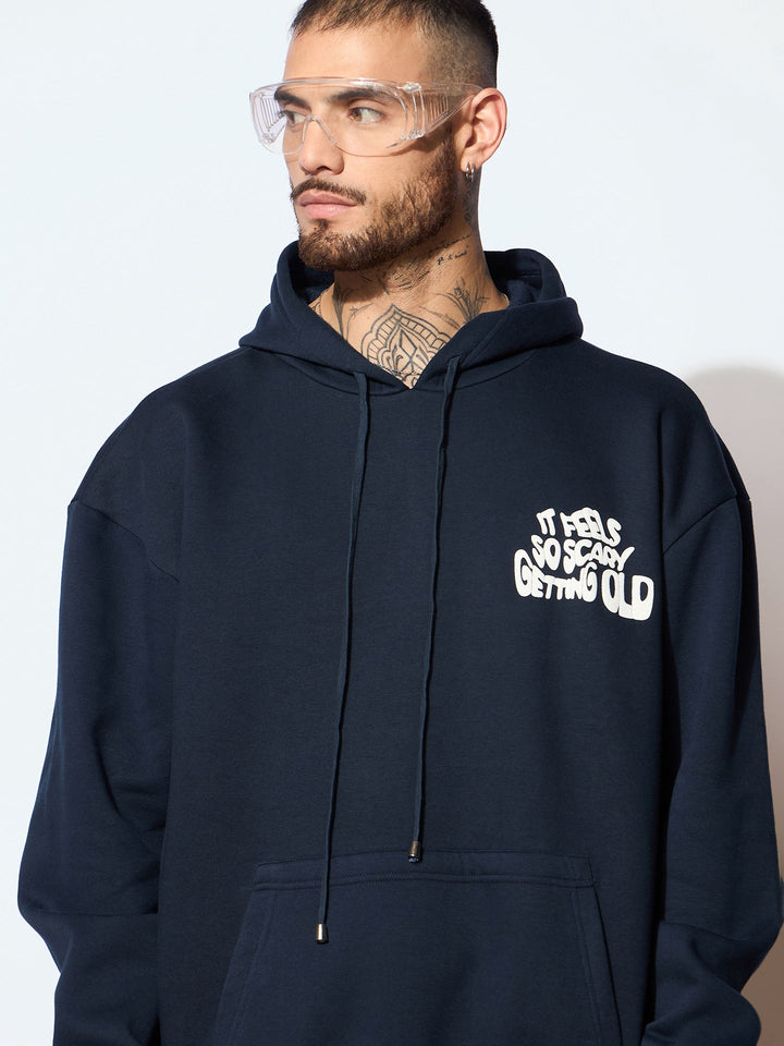 Men Navy Getting Old Oversized Hoodie With Cargo Joggers