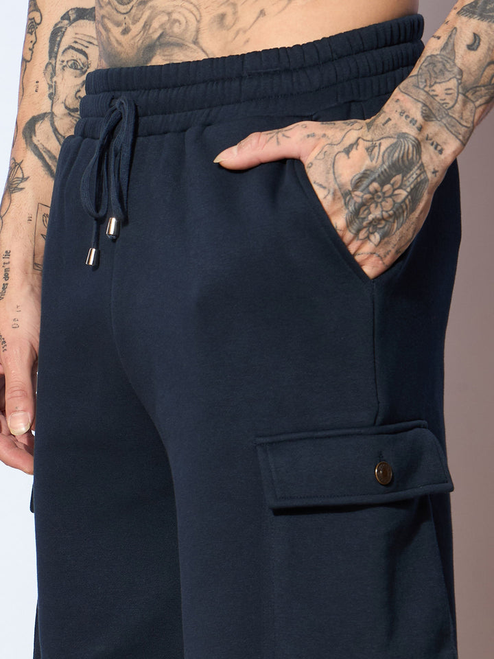 Men Navy Getting Old Oversized Hoodie With Cargo Joggers