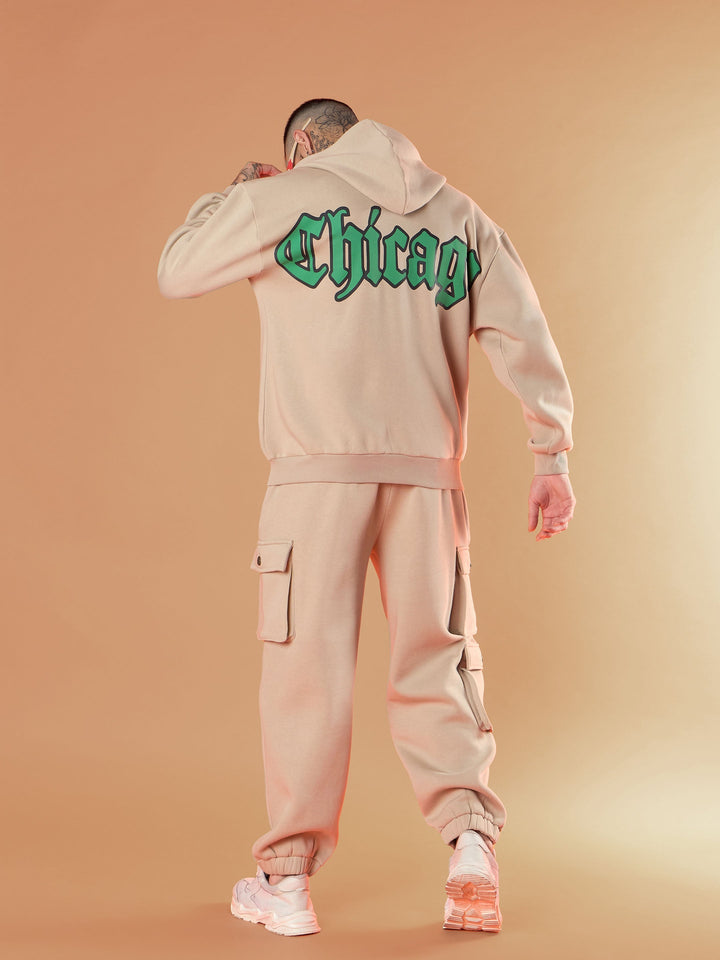 Men Taupe Chicago Oversized Zipper Hoodie With Joggers