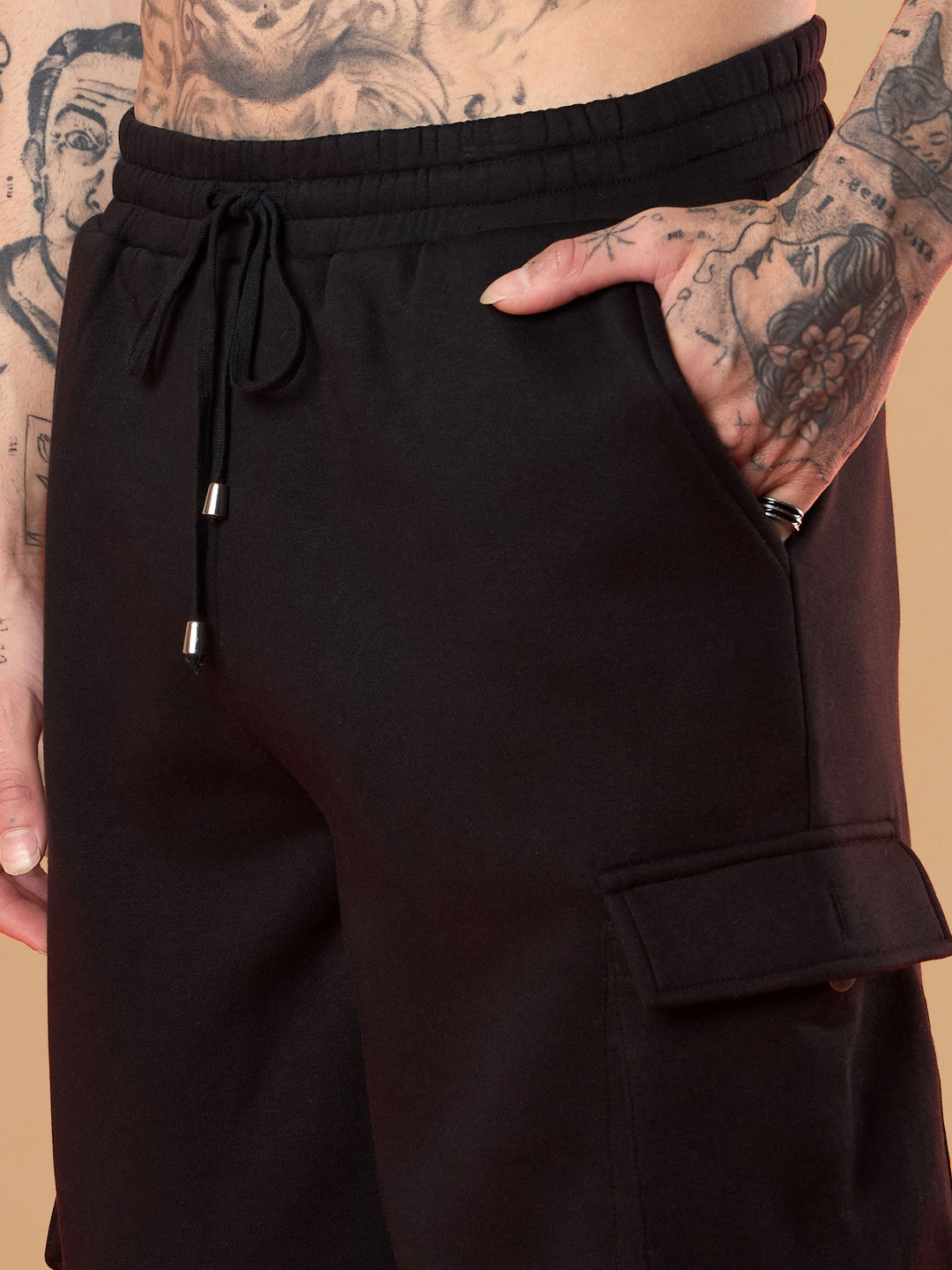 Men Black Forever Young Embroidery Oversize Sweatshirt With Cargo Jogger
