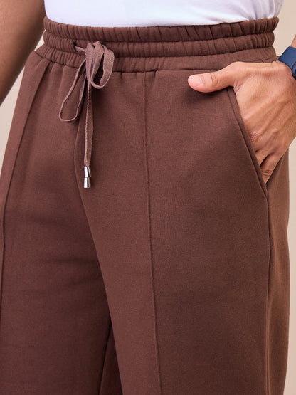 Men Dark Brown Front Zipper Oversize Sweatshirt With Sweatpants