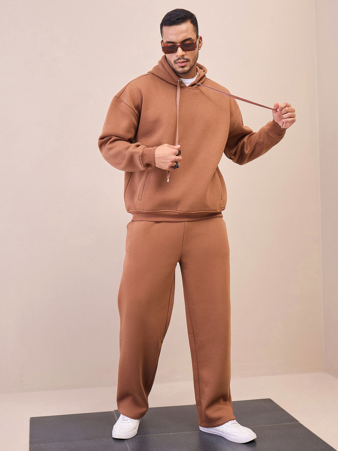 Men Brown Oversize Hoodie With Sweatpants