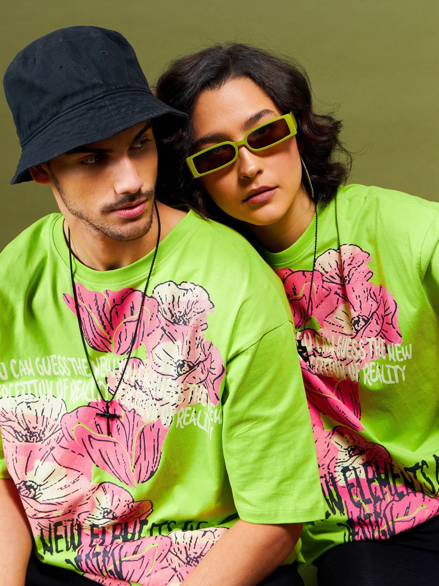 Unisex Green Floral Oversized T-Shirt
