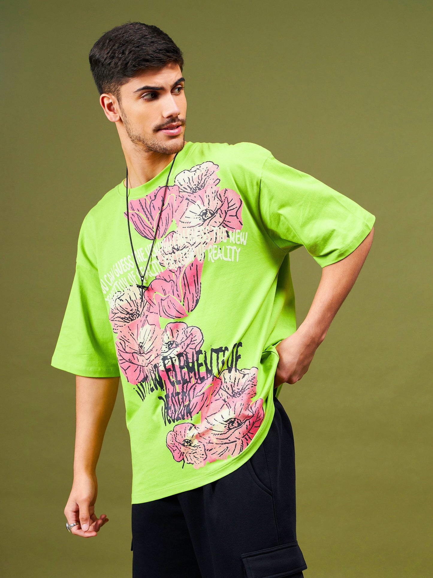 Unisex Green Floral Oversized T-Shirt