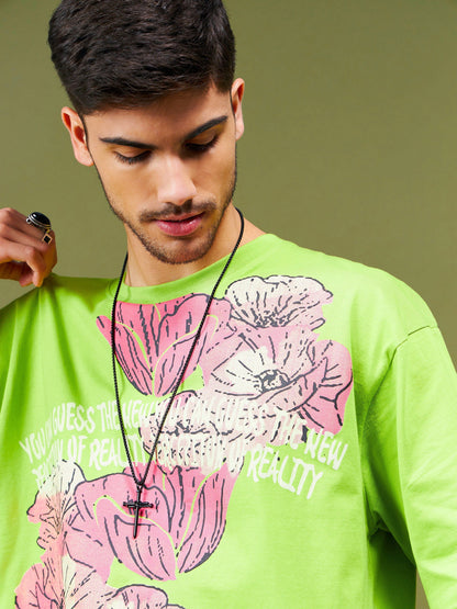 Unisex Green Floral Oversized T-Shirt