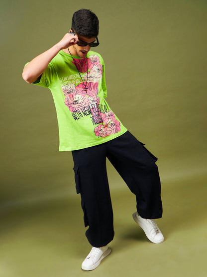 Unisex Green Floral Oversized T-Shirt