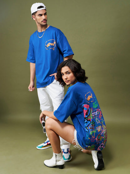 Unisex Blue WOW Oversized T-Shirt