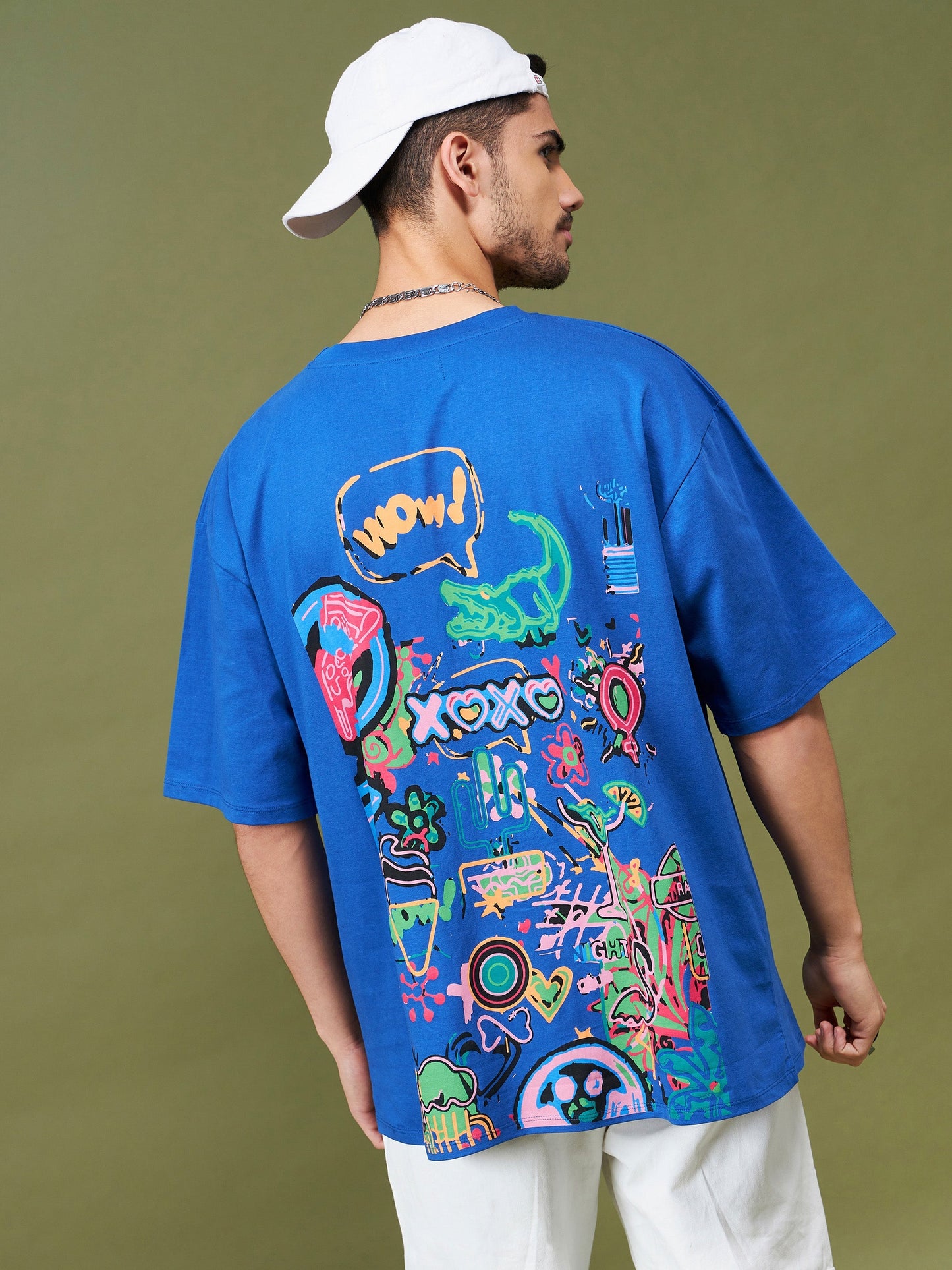 Unisex Blue WOW Oversized T-Shirt
