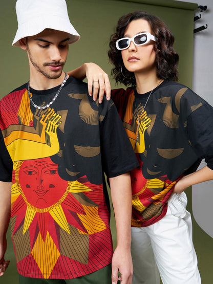 Unisex Black Printed Oversized T-Shirt