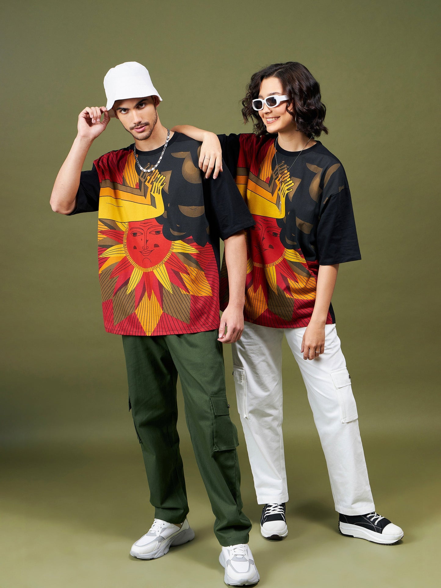Unisex Black Printed Oversized T-Shirt