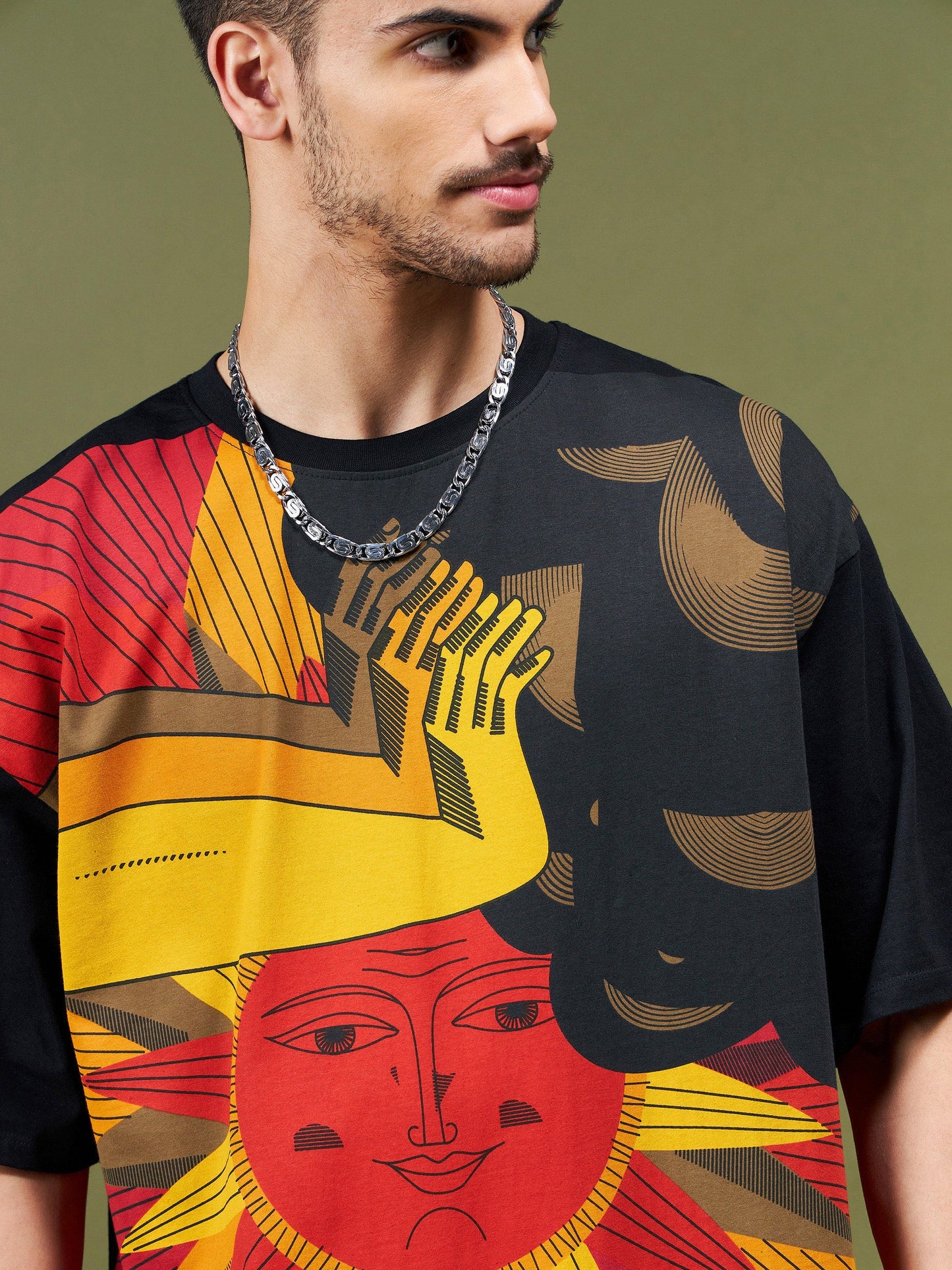 Unisex Black Printed Oversized T-Shirt