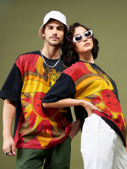 Unisex Black Printed Oversized T-Shirt