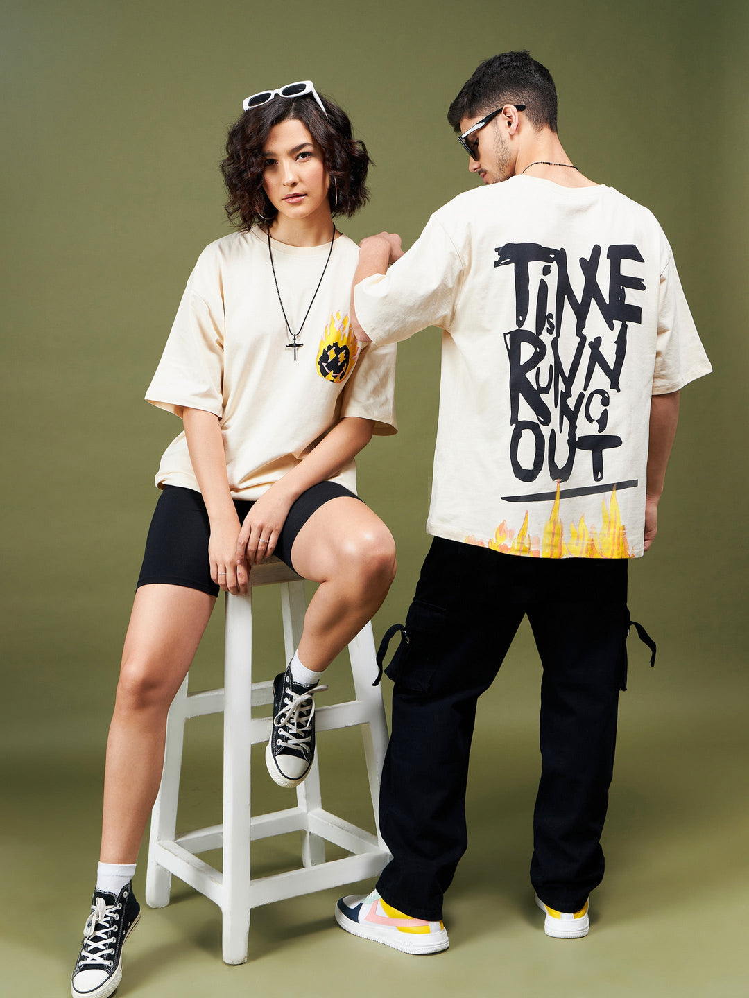 Unisex Beige Time Oversized T-Shirt