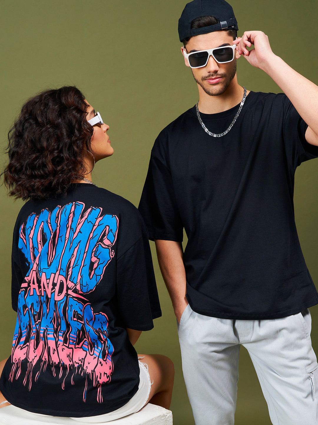 Unisex Black Young &amp; Reckless Oversized T-Shirt