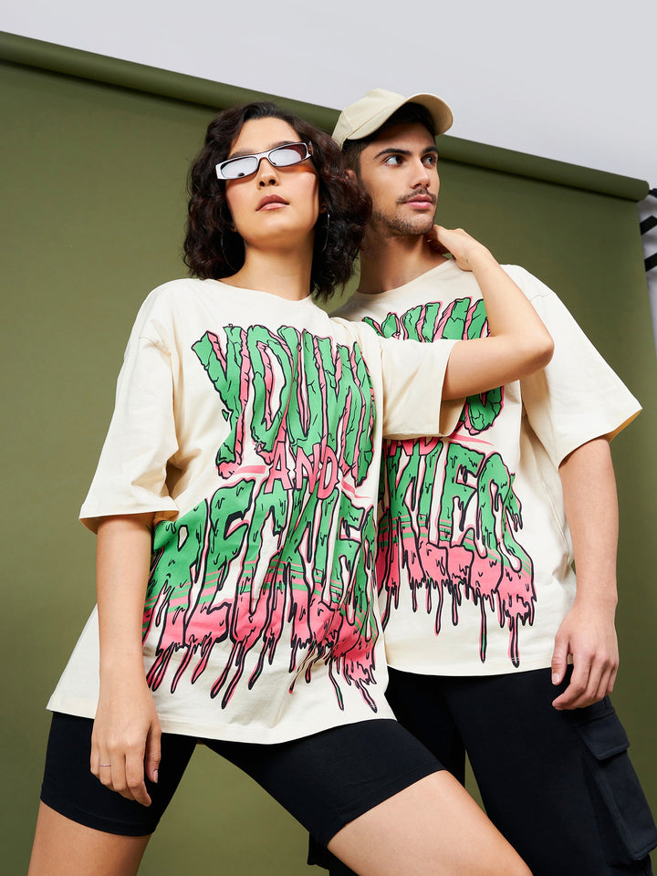 Unisex Beige YOUNG &amp; RECKLESS Oversized T-Shirt