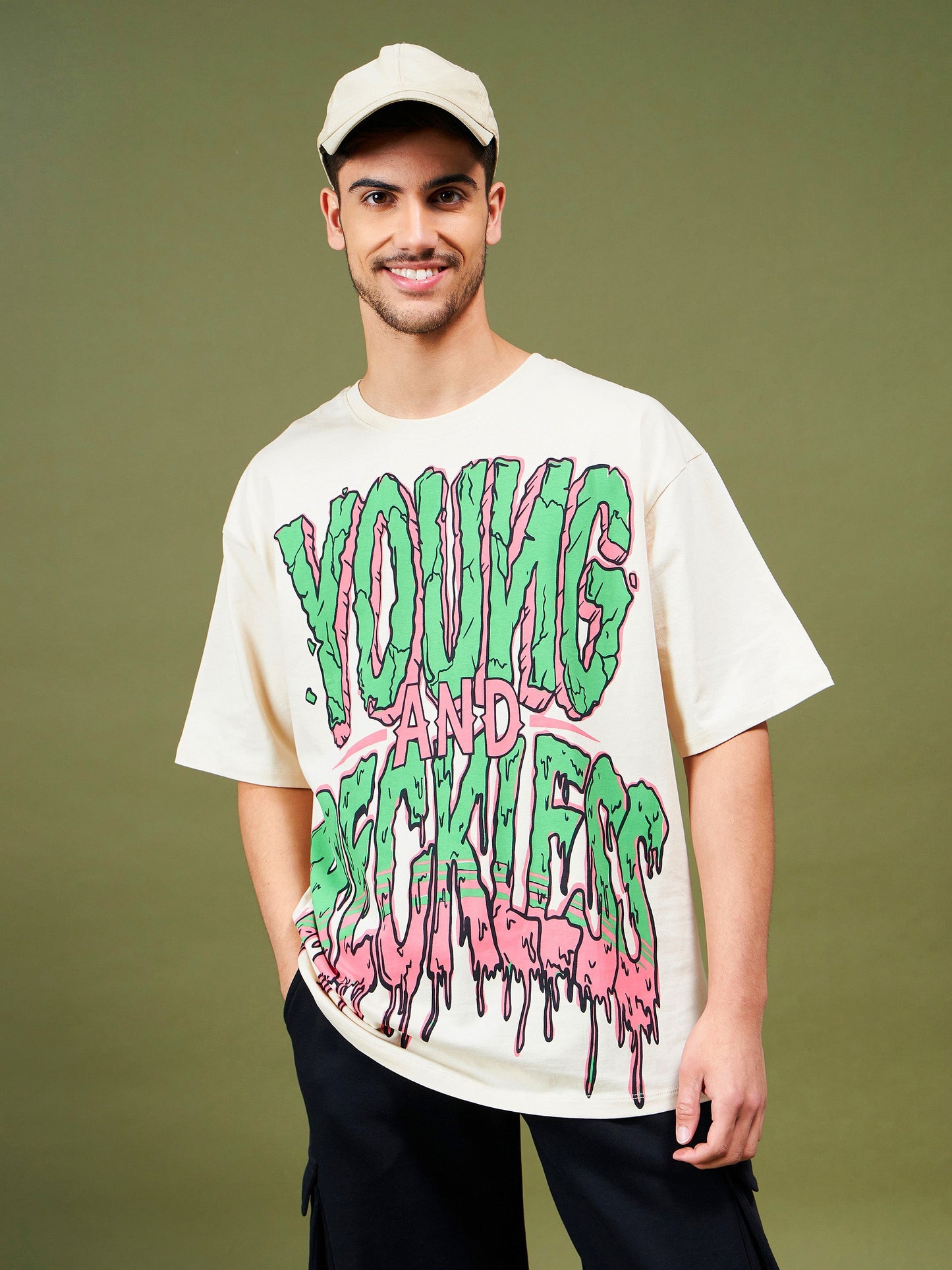 Unisex Beige YOUNG & RECKLESS Oversized T-Shirt