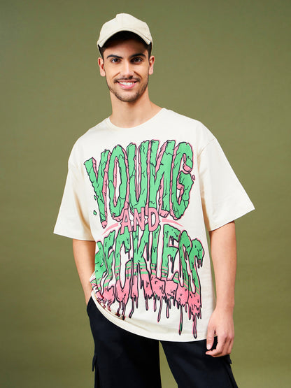 Unisex Beige YOUNG & RECKLESS Oversized T-Shirt