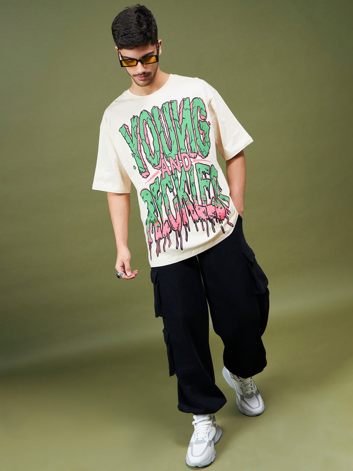 Unisex Beige YOUNG &amp; RECKLESS Oversized T-Shirt