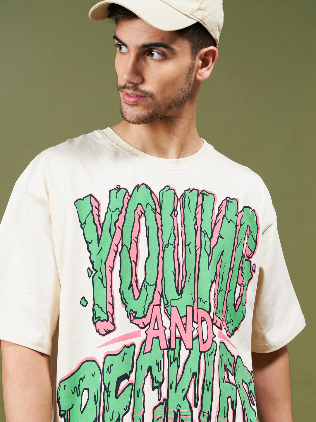 Unisex Beige YOUNG &amp; RECKLESS Oversized T-Shirt