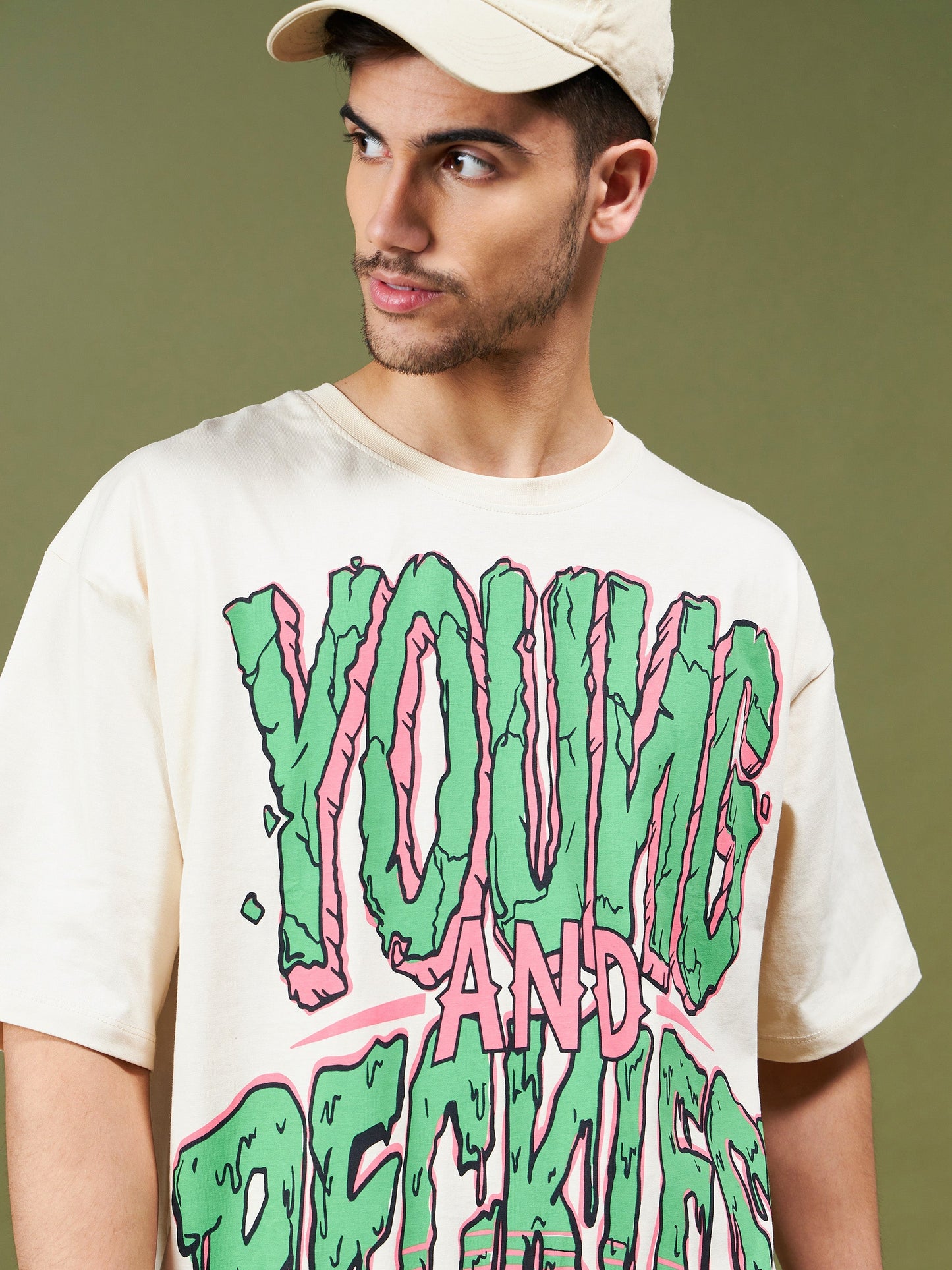 Unisex Beige YOUNG & RECKLESS Oversized T-Shirt