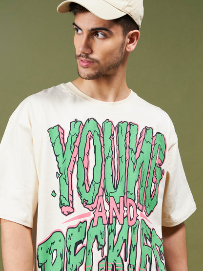 Unisex Beige YOUNG & RECKLESS Oversized T-Shirt