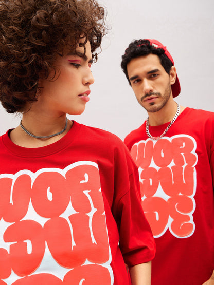 Unisex Red WORLD WIDE Oversized T-Shirt