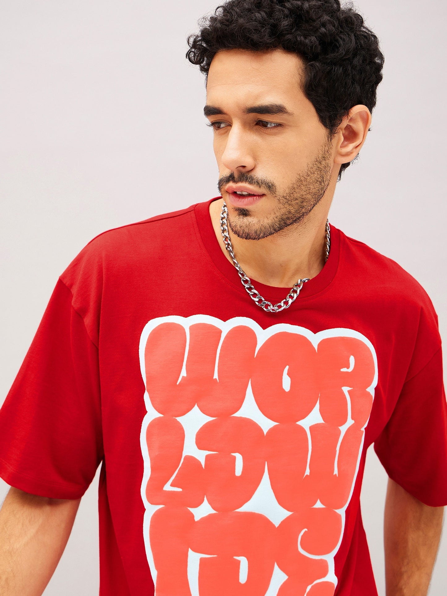 Unisex Red WORLD WIDE Oversized T-Shirt