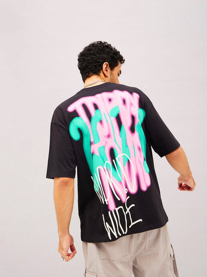 Unisex Black TRIPPY DROP Oversized T-Shirt