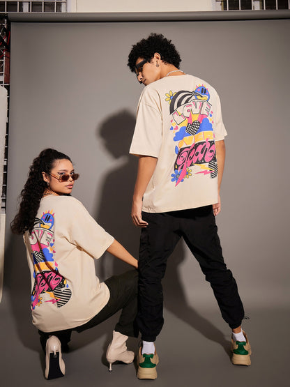 Unisex Beige LOVE OVER FEAR Oversized T-Shirt