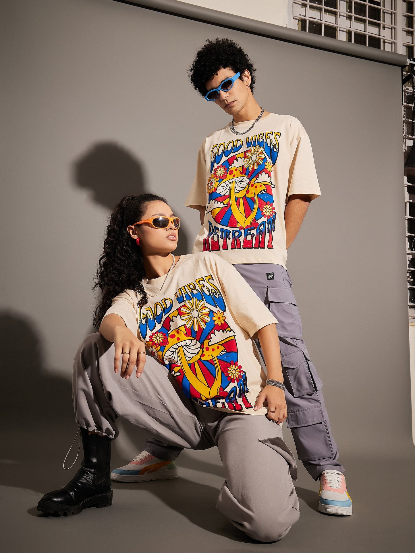 Unisex Beige GOOD VIBES Oversized T-Shirt