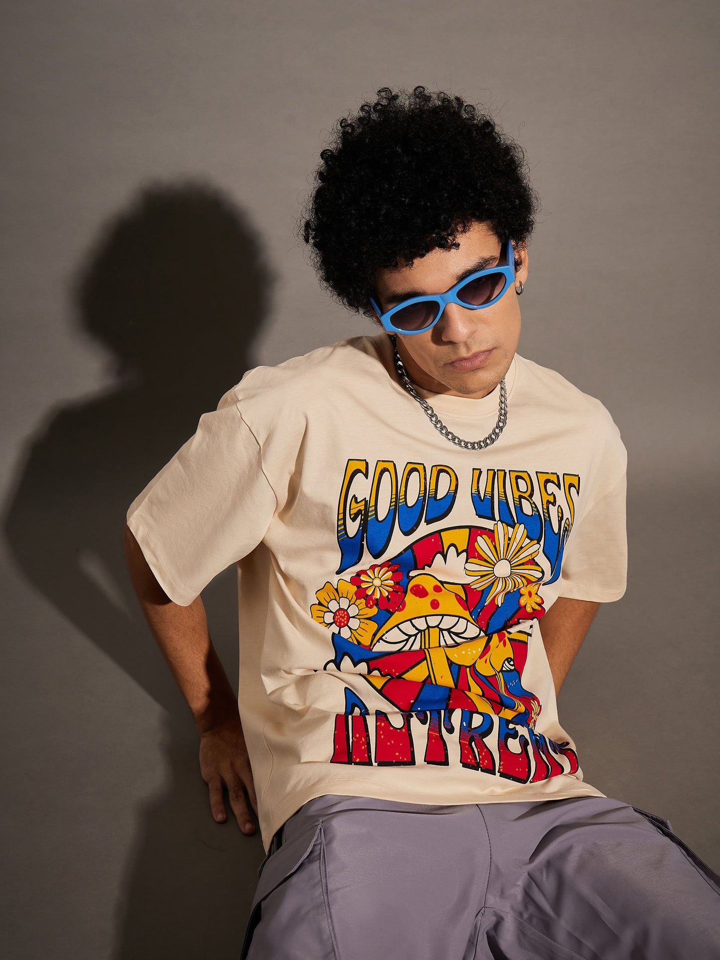 Unisex Beige GOOD VIBES Oversized T-Shirt