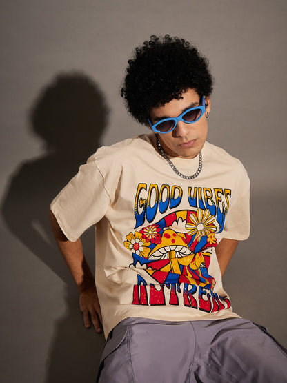 Unisex Beige GOOD VIBES Oversized T-Shirt