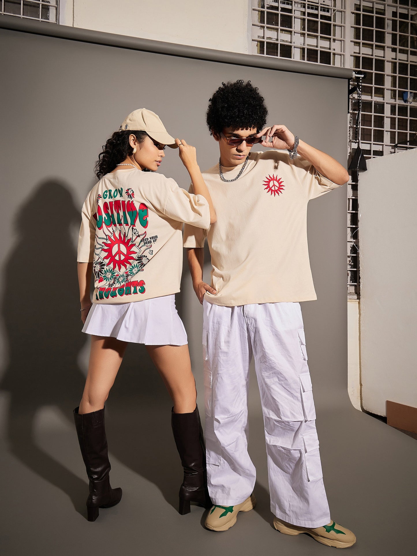 Unisex Beige GROW POSITIVE Oversized T-Shirt