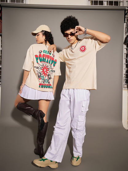 Unisex Beige GROW POSITIVE Oversized T-Shirt